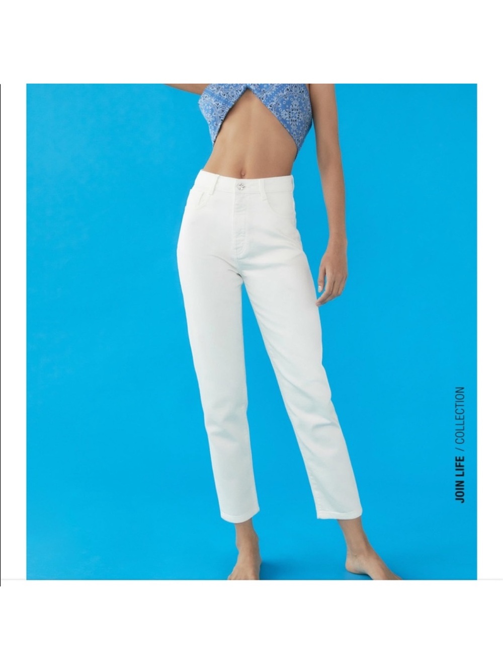 zara white high rise mom fit ankle jeans pants slim leg comfort crop denim